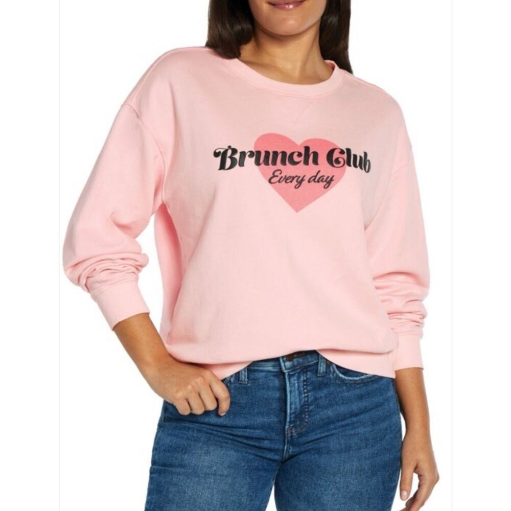 Wildfox Brunch Club XXL Pink Sweatshirt Long‎ Sleeve Heart Soft Oversized